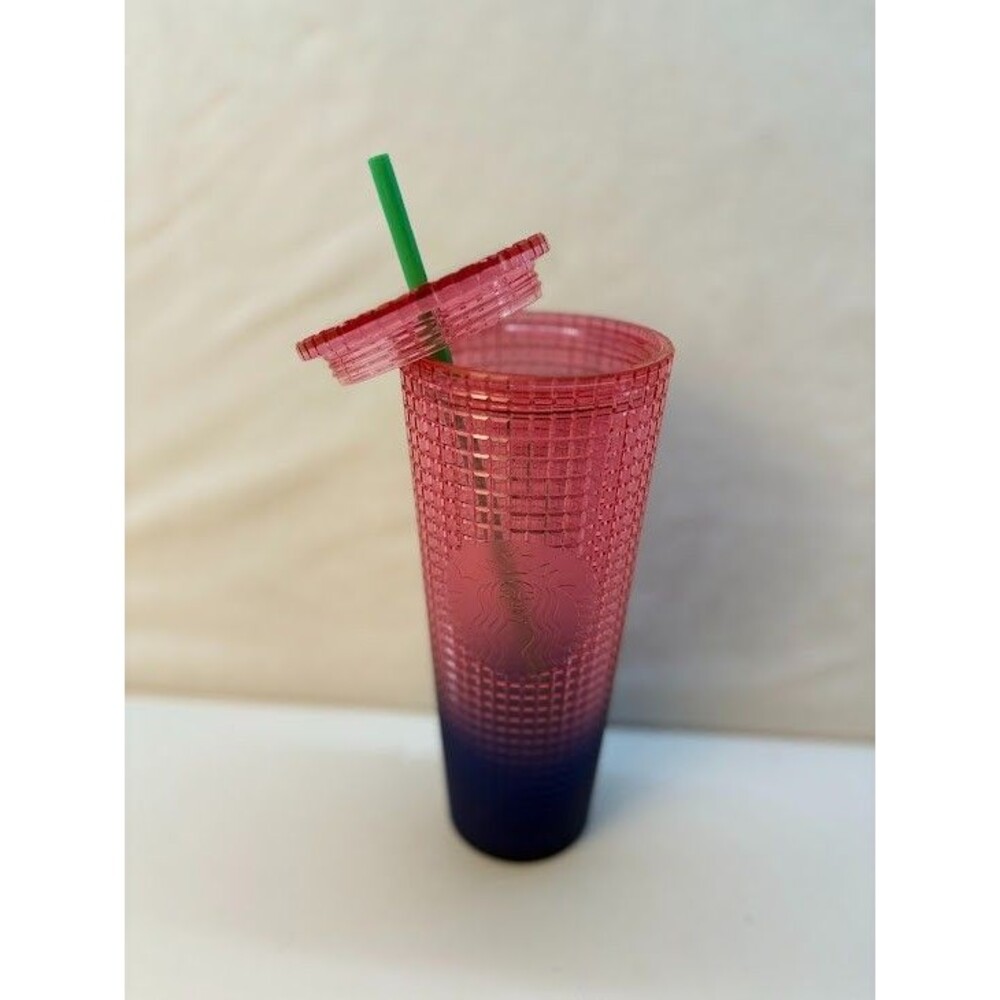 Starbucks Summer 2022 Watermelon Pink Blue Grid Tumbler Cold Cup Venti 24 oz NEW